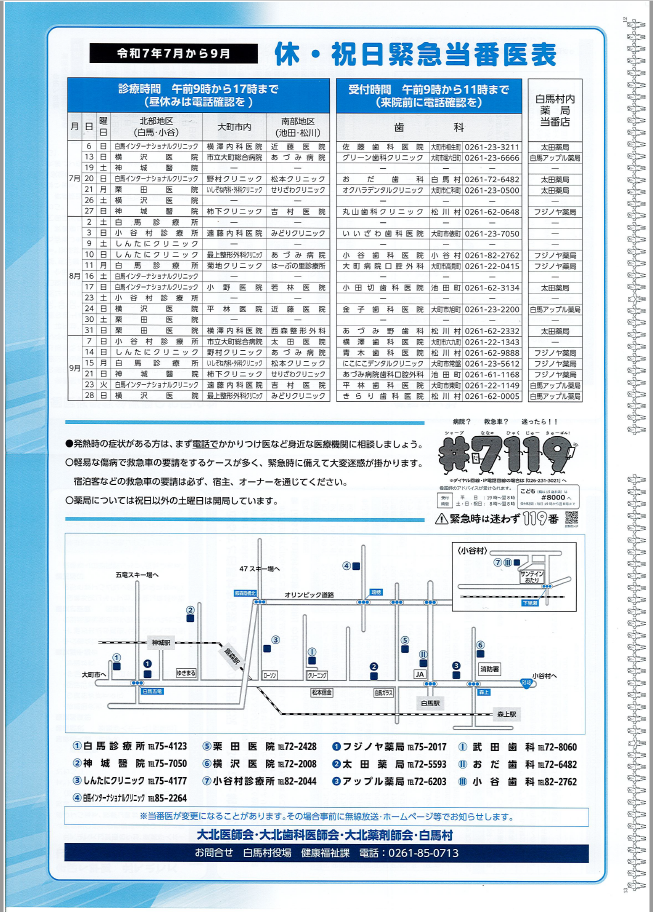 祝日緊急当番医表