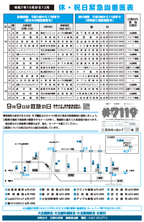 祝日緊急当番医表