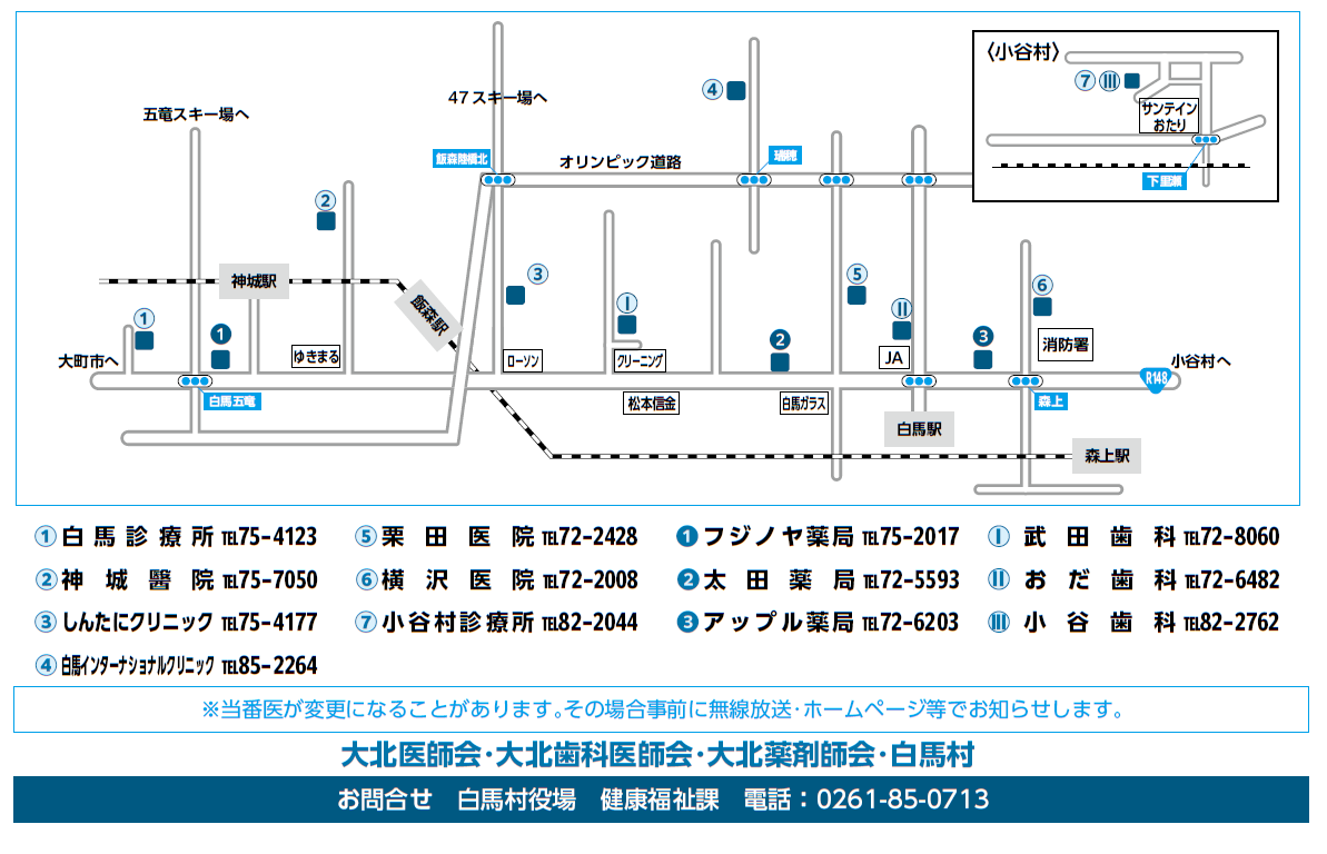 休祝日当番医地図・電話番号